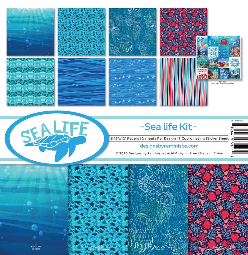 Reminisce Sea Life Collection Scrapbook Kit Paper Crafts, Multi Color Palette, 12x12 inches - Image 1